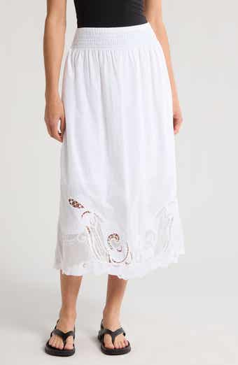 rag & bone Clem Broderie Anglaise Trim Cotton Midi Skirt
