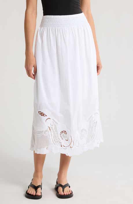 rag & bone Clem Broderie Anglaise Trim Cotton Midi Skirt