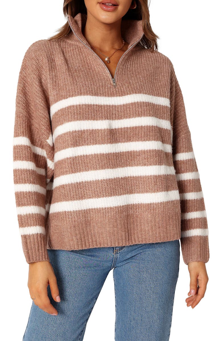 Petal & Pup Miranda Stripe Quarter Zip Sweater, Main, color, 