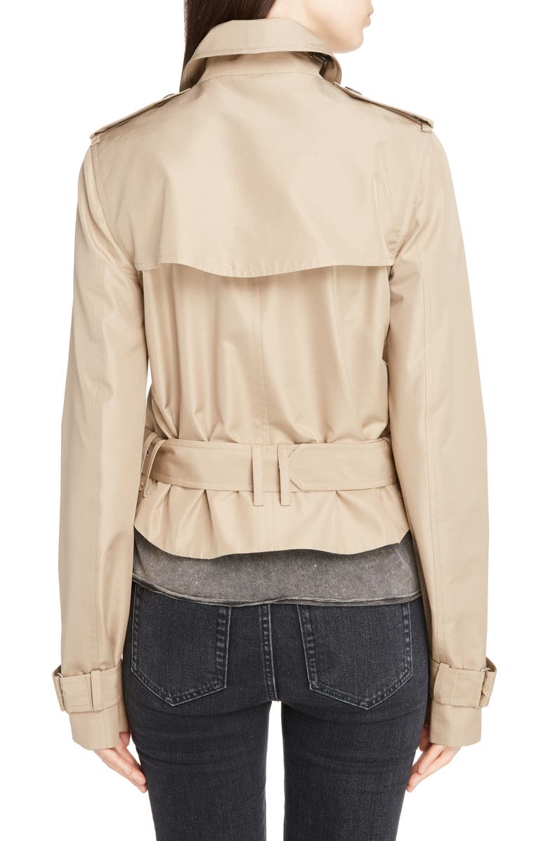 Saint Laurent Cotton Gabardine Crop Trench Jacket, Alternate, color,