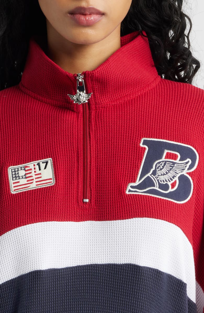 BOYS LIE Off Duty A1 Alex Waffle Knit Half Zip Sweatshirt, Alternate, color, Red/ White/ Blue