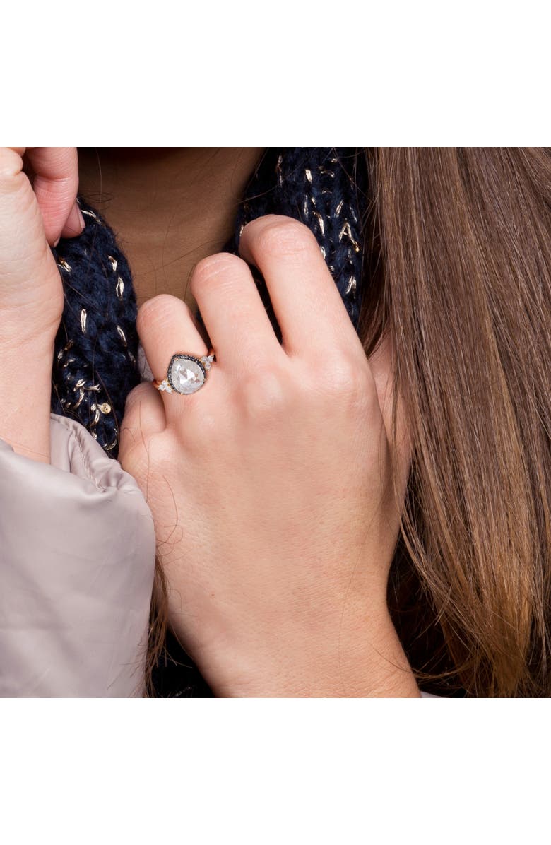 Julianna B. Black & White Diamond Teardrop Halo Ring 10k, Alternate, color, Diamond