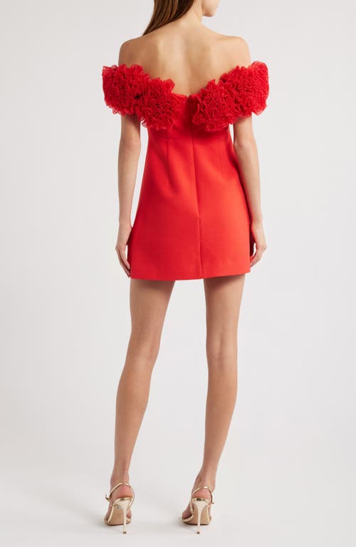 Sonya Moda Nahla Rosette Off The Shoulder Cocktail Minidress In Sorrento Red