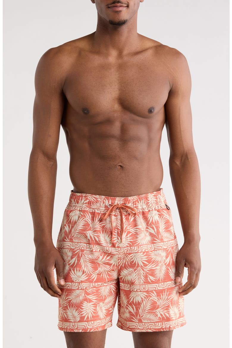 Fern Garden Volley Swim Trunks, Main, color, APRICOT