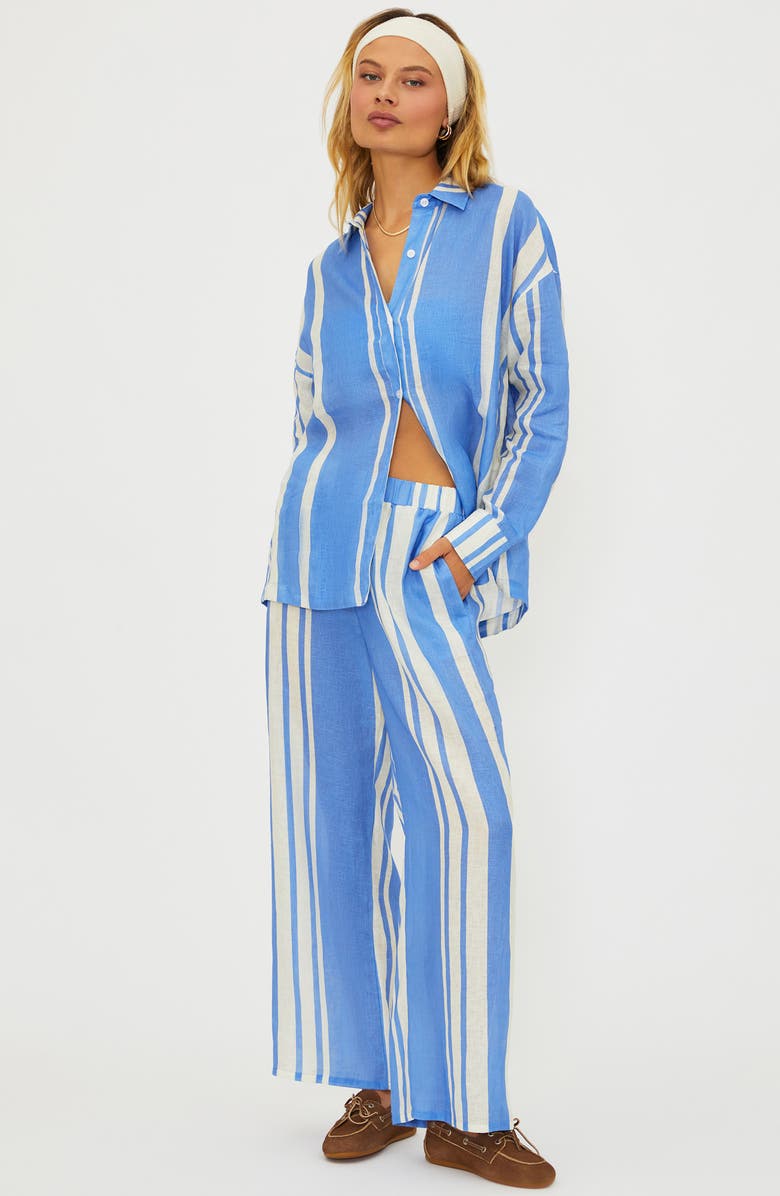 Beach Riot Audley Stripe Linen Cover-Up Pants, Alternate, color, Harbor Stripe