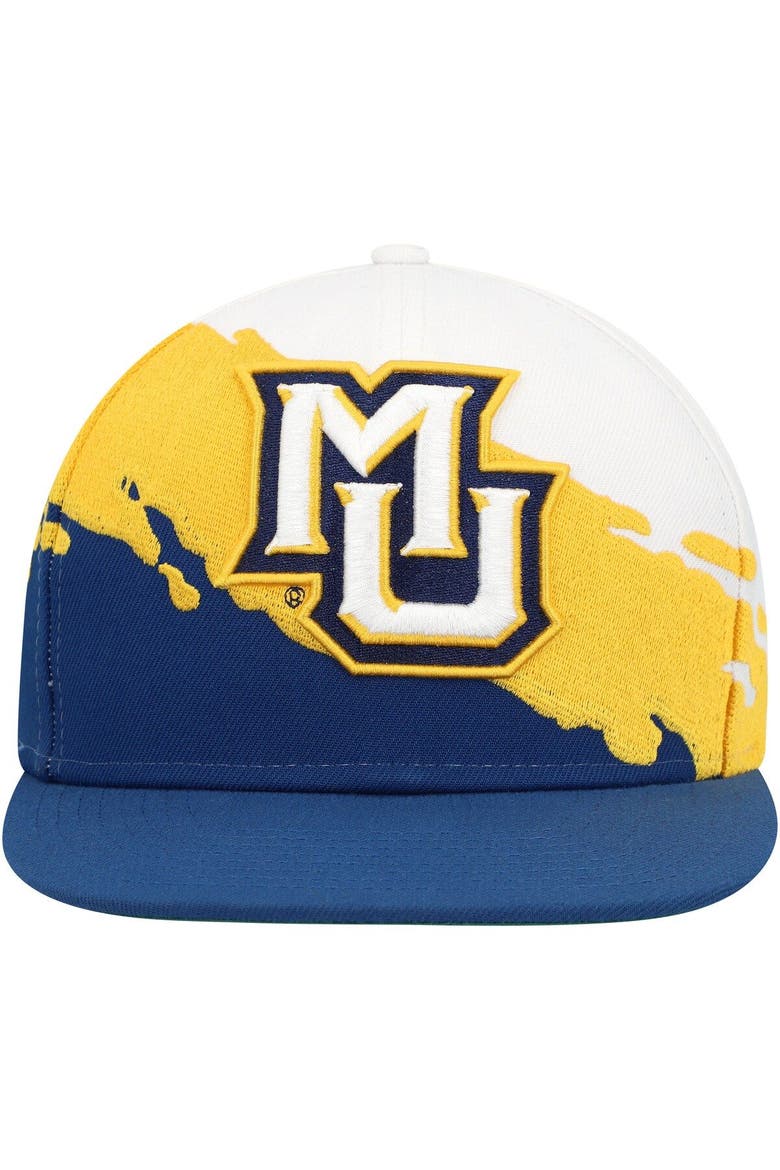 Men's Mitchell & Ness Navy/White Marquette Golden Eagles Paintbrush Snapback Hat, Alternate, color, Navy