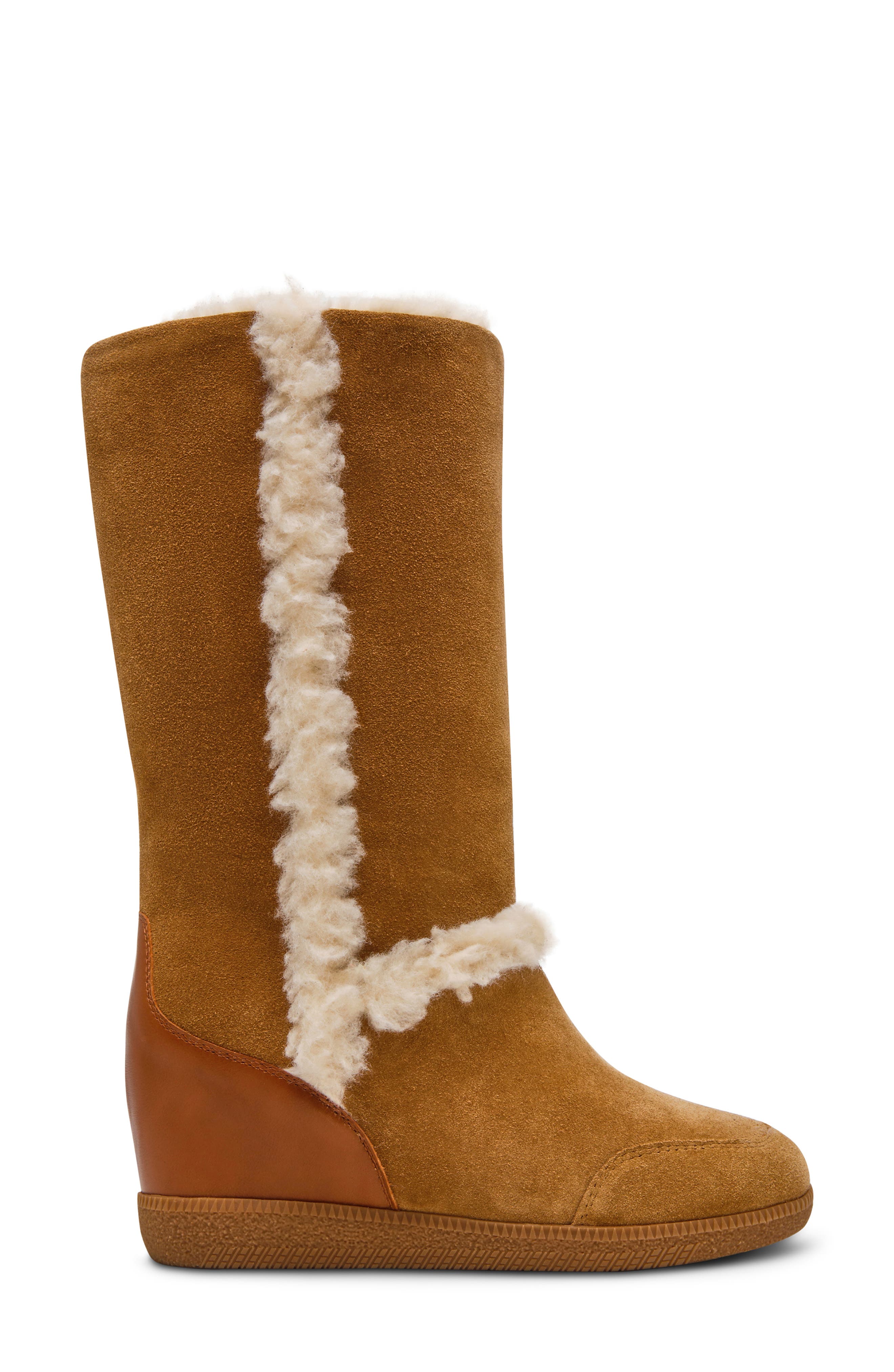 Woodside Faux Shearling Wedge Boot, Alternate, color, CHSNUT SUE