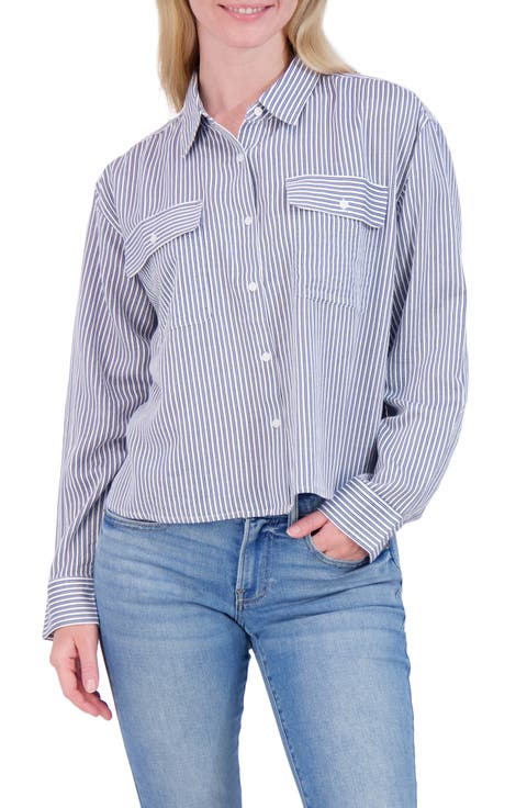 Stripe Cropped Button-Up Shirt