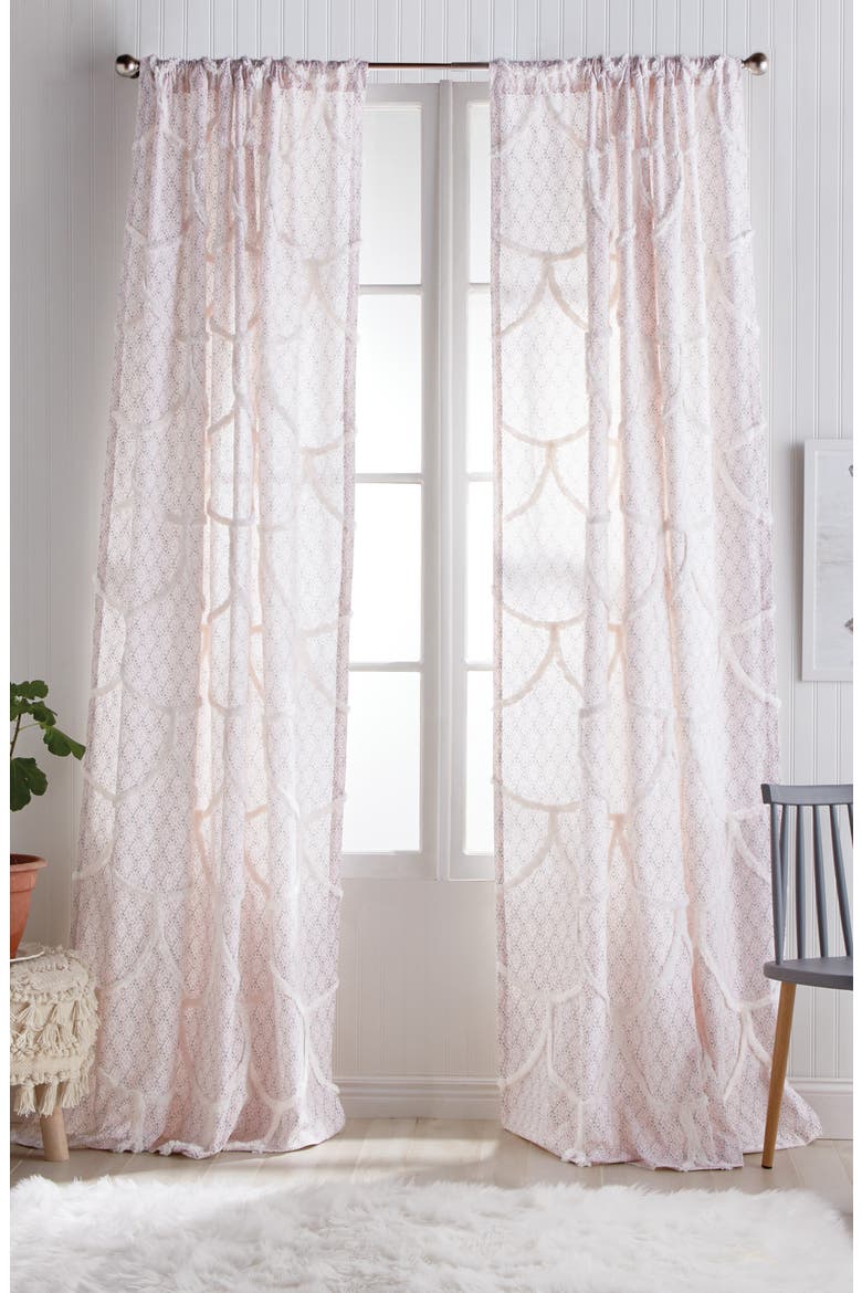 Chenille Scallop Single Curtain Panel, Main, color, BLUSH