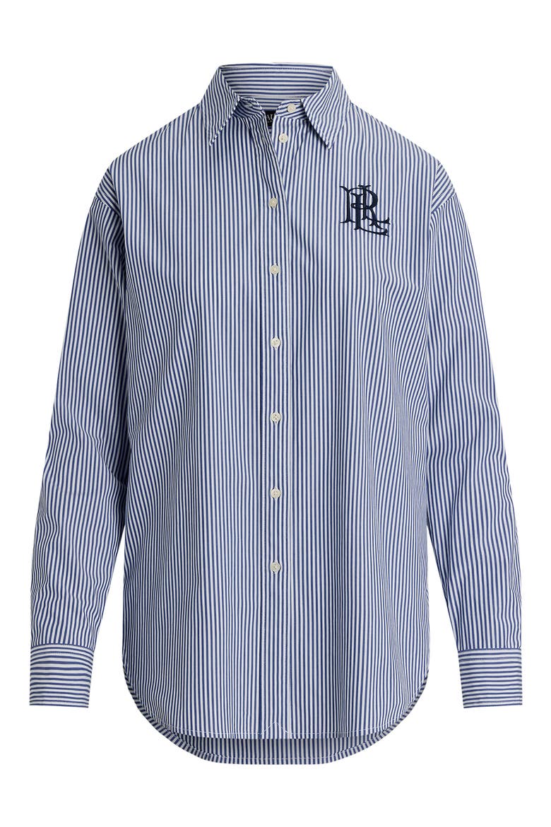 Relaxed Fit Striped Stretch Cotton Shirt, Alternate, color, BLU/WHT