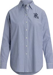 Lauren Ralph Lauren Relaxed Fit Striped Stretch Cotton Shirt