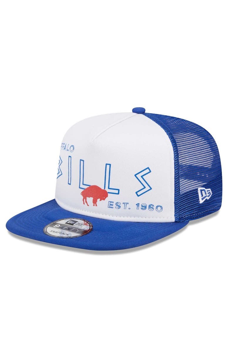 New Era Men's New Era White/Royal Buffalo Bills Gridiron Classics Banger 9FIFTY Trucker Snapback Hat, Main, color, White