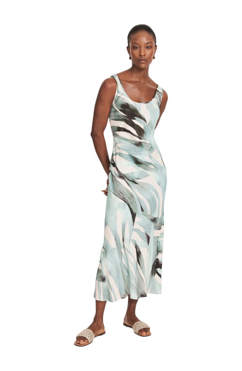 MINT VELVET Palm Print Satin Slip Dress, Main, color, Blue