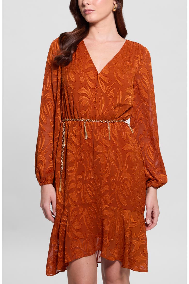 Deztiny Long Sleeve Dress, Alternate, color, HOT CARAMEL