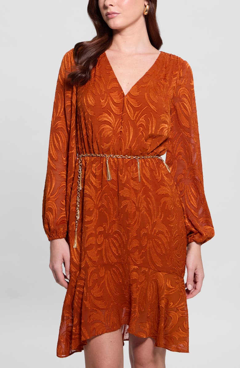 GUESS Deztiny Long Sleeve Dress, Alternate, color, Hot Caramel