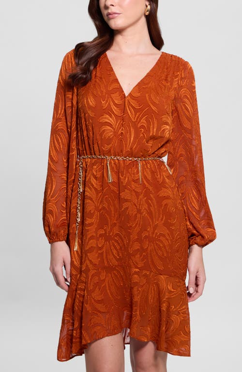 Guess Deztiny Long Sleeve Dress In Orange