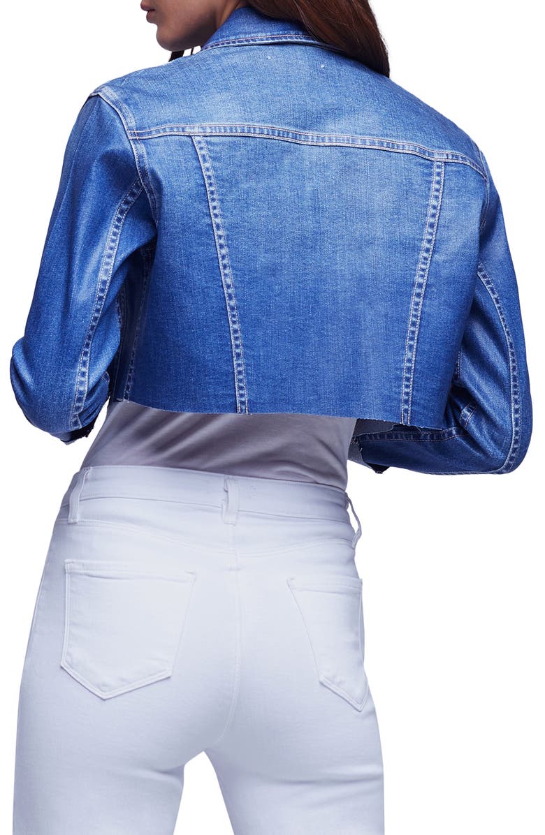 L'AGENCE Wesley Raw Hem Crop Denim Trucker Jacket, Alternate, color,