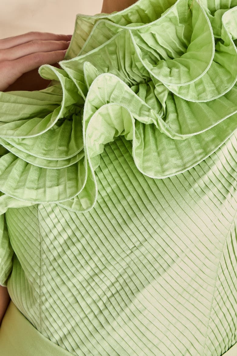 One Shoulder Pleated Skirt Maxi Dress, Alternate, color, Green