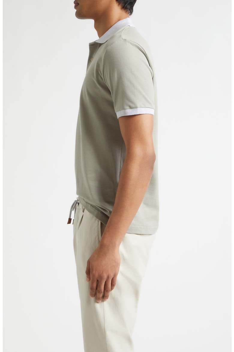 Contrast Trim Cotton Piqué Polo, Alternate, color, SAGE/ LIGHT GRAY