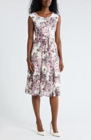 Connected Apparel Floral Tie Waist Lace Dress
