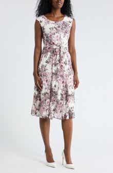 Connected Apparel Floral Tie Waist Lace Dress