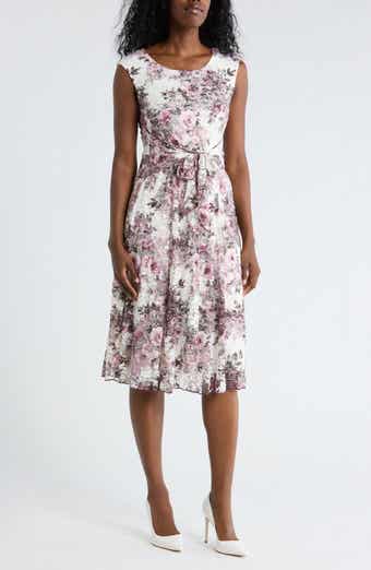 Connected Apparel Floral Tie Waist Lace Dress