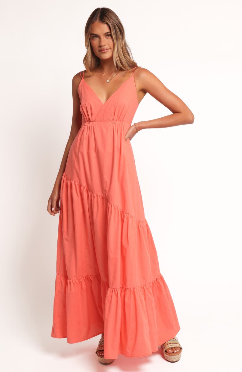 Petal & Pup Forbes Tiered Cotton Maxi Dress, Alternate, color, Coral