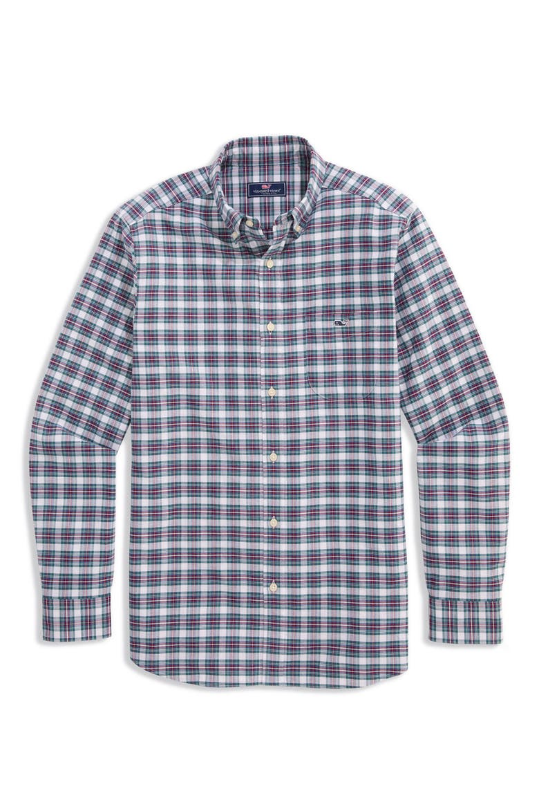 Plaid Cotton Oxford Shirt, Alternate, color, COASTAL CRIMSON