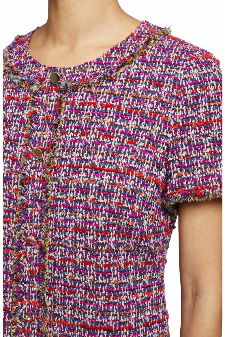 Shea Short Sleeve Shift Dress in Lightweight Modern Tweed, Alternate, color, MAGENTA MULTI