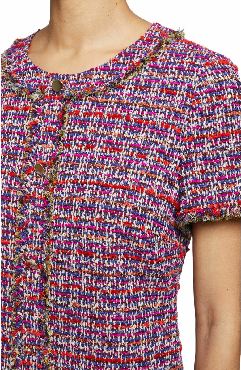 Santorelli Shea Short Sleeve Shift Dress in Lightweight Modern Tweed, Alternate, color, Magenta Multi