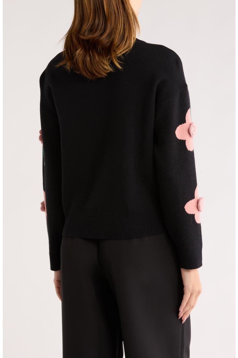 3D Peony Cardigan, Alternate, color, BLACK/ CORAL HAZE