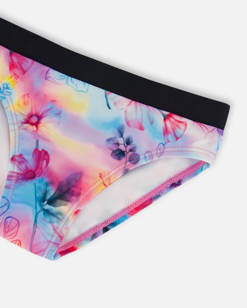 DEUX PAR DEUX DEUX PAR DEUX LITTLE GIRL'S PRINTED TWO-PIECE RACERBACK SWIMSUIT BUTTERFLIES ON MULTICOLORED AND BLA 