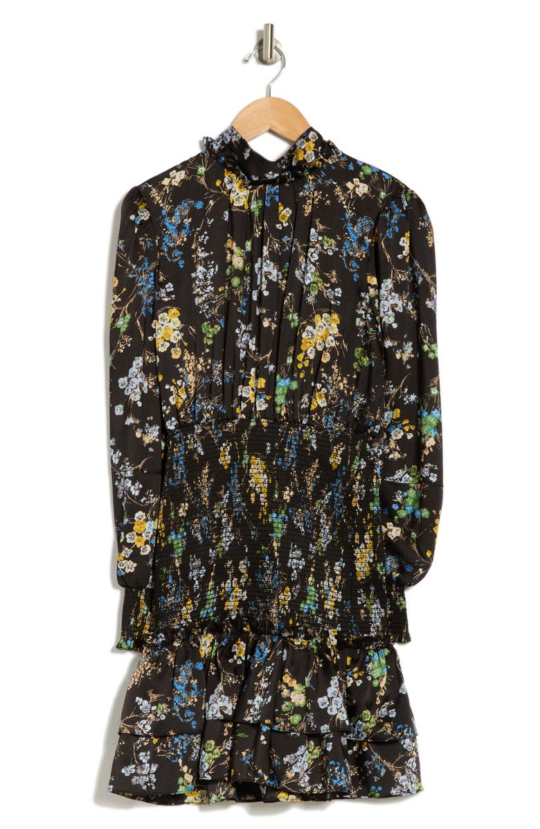 Cinq à Sept Sakura Floral Long Sleeve Satin Dress, Alternate, color, 