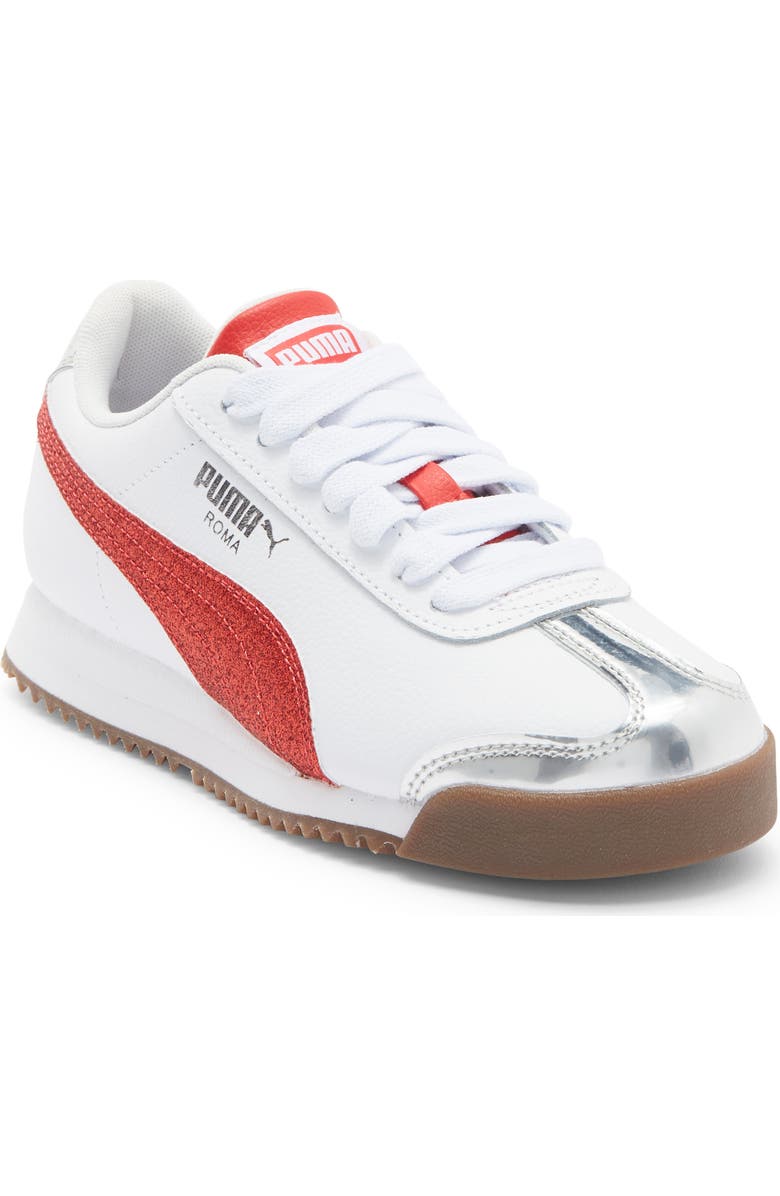 PUMA Kids' Roma 24 Standard Jr Sneaker, Main, color, Puma White/ Red/ Silver