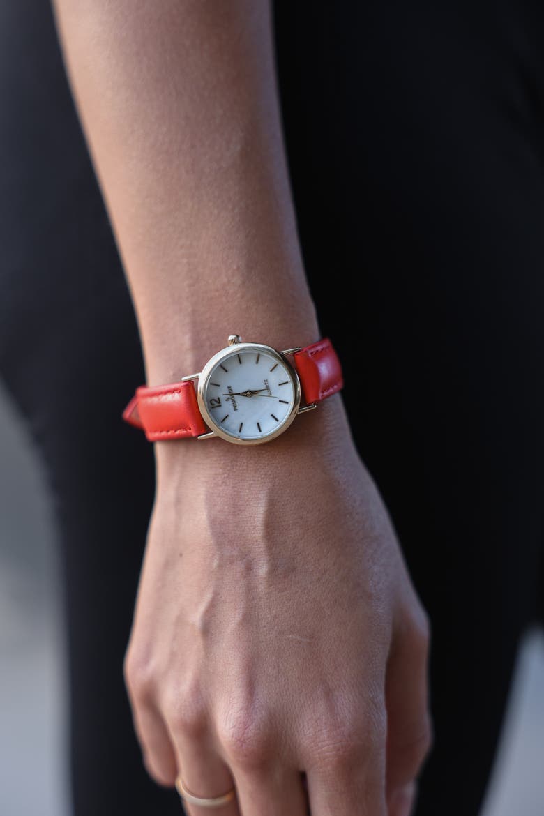 Easy Read Round Leather Watch- 24MM, Alternate, color, Red