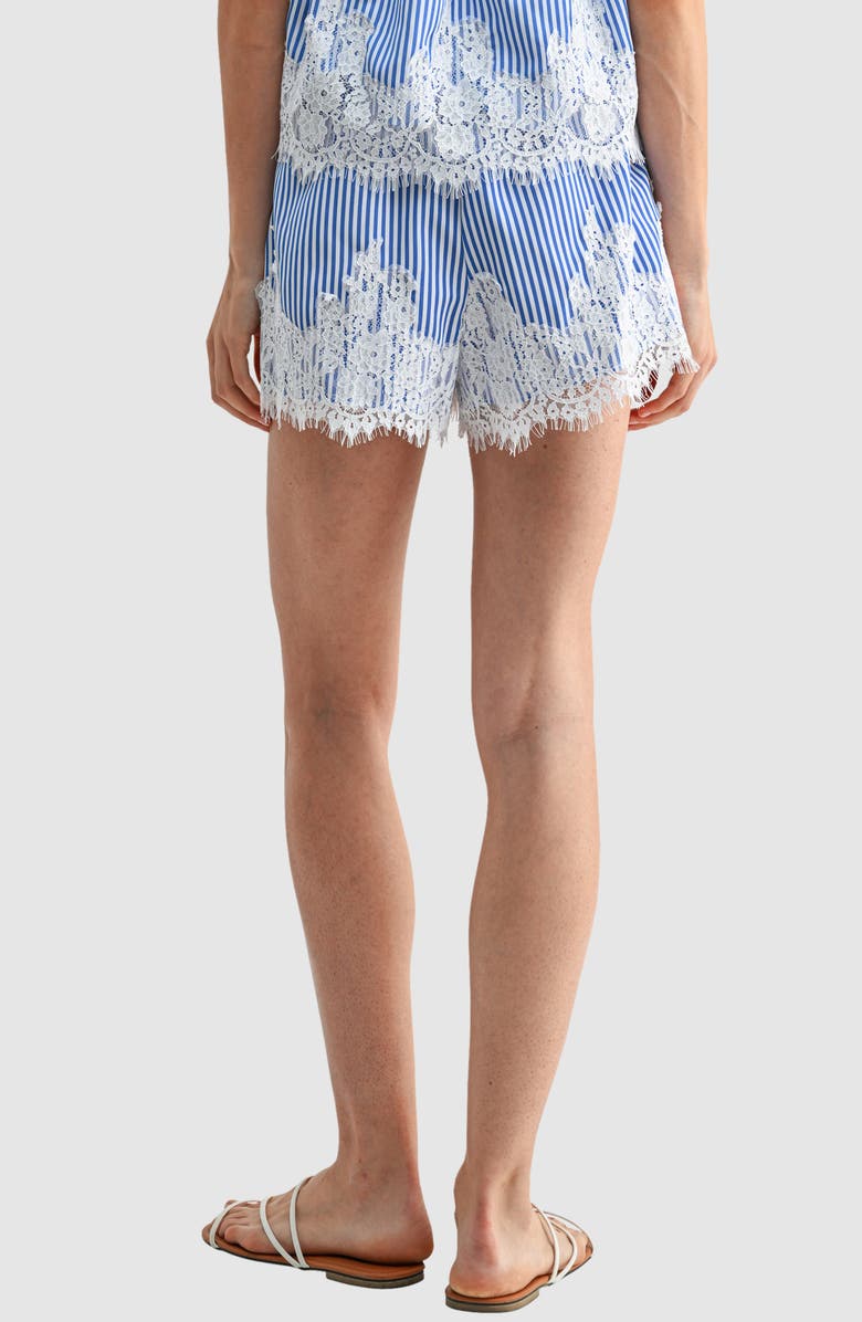 All in Favor Lace Hem Stripe Shorts, Alternate, color, Blue Stripe