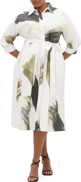 City Chic Angel Brushstroke Belted Cotton Shirtdress