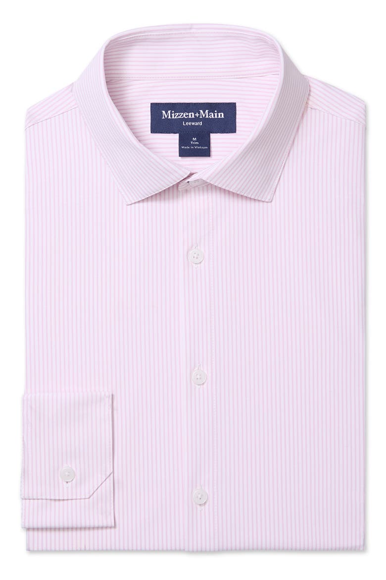 Leeward Trim Fit Plaid Performance Button-Up Shirt, Alternate, color, PINK SALT BANKER STRIPE