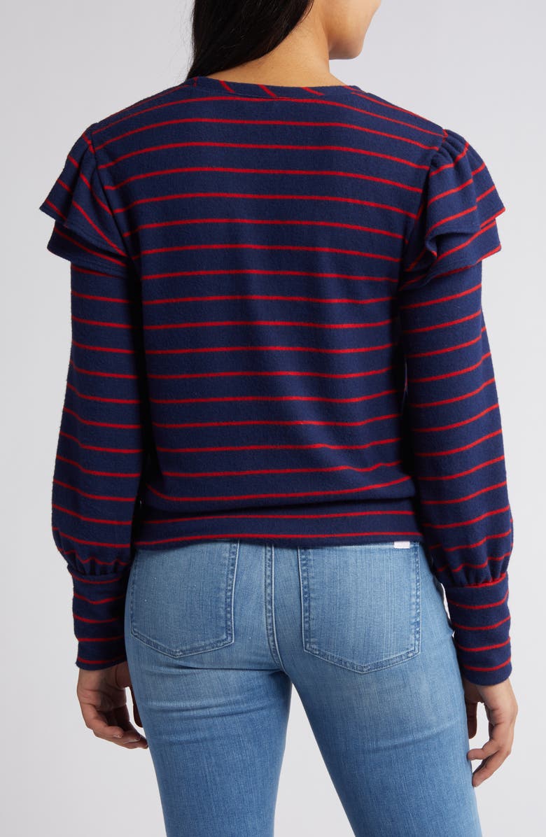 Caslon<sup>®</sup> Stripe Ruffle Shoulder Sweatshirt Top, Alternate, color, 