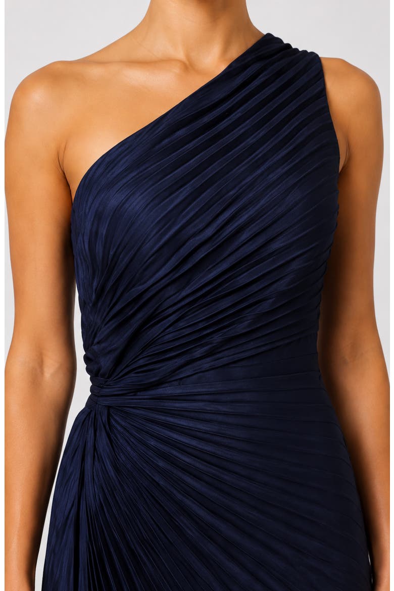 Satin Pleat One Shoulder Midi Dress, Alternate, color, DEEP NAVY