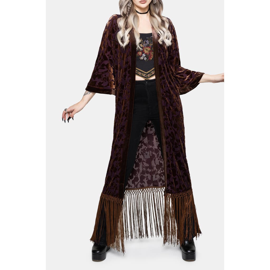 Disturbia Sienna Devore Fringe Robe In Orange