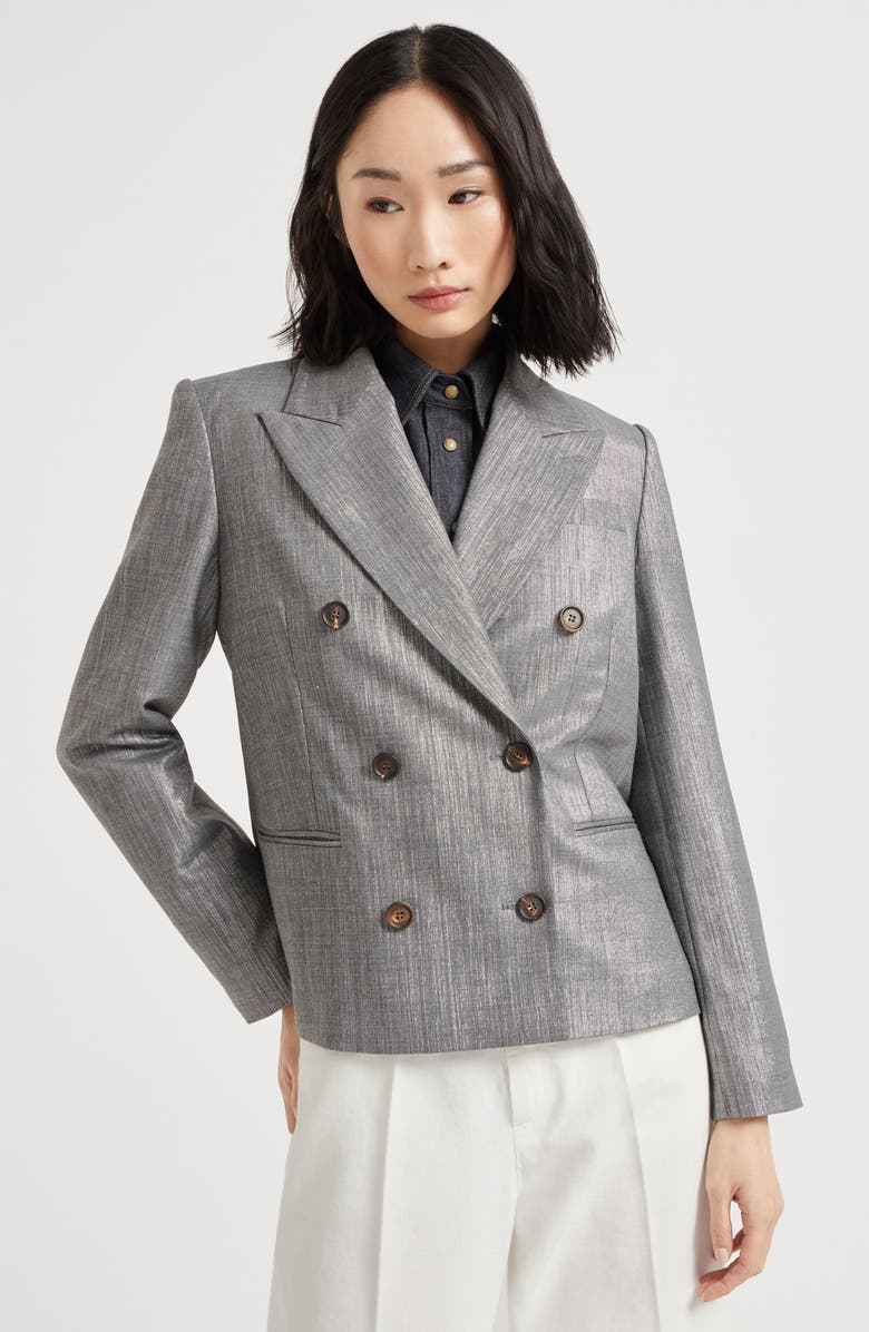Brunello Cucinelli Sparkling twill blazer, Alternate, color, Silver