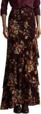 Lauren Ralph Lauren Tiered Floral Velvet Burnout Maxi Skirt