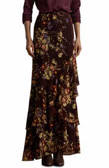 Tiered Floral Velvet Burnout Maxi Skirt