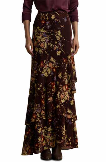Tiered Floral Velvet Burnout Maxi Skirt