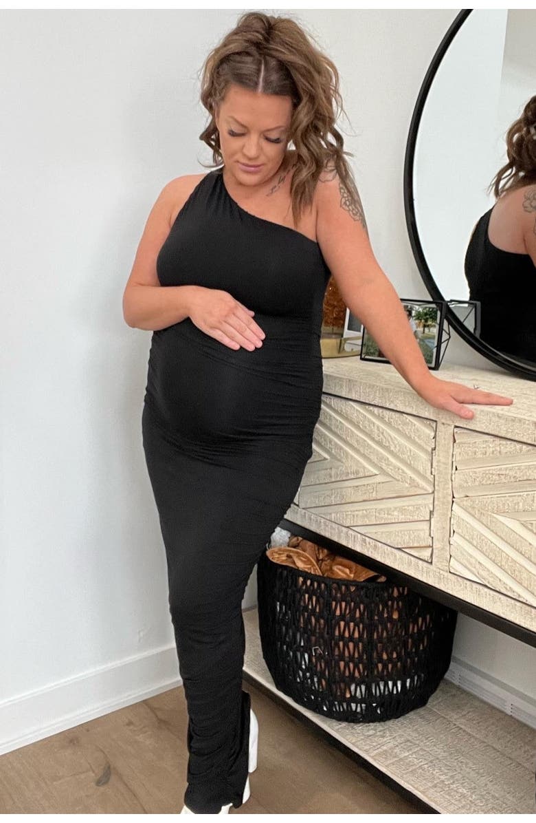 PinkBlush Ruched One Shoulder Dress, Alternate, color, Black