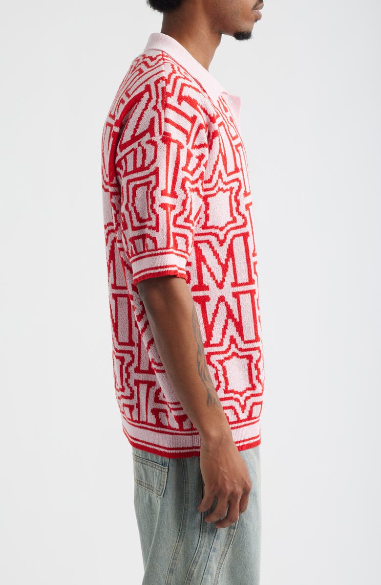CRIMINAL DAMAGE Logo Jacquard Polo Sweater, Alternate, color, Pink