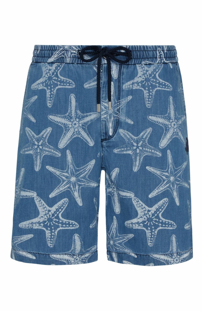 Vilebrequin Men's Starfish Light Printed Denim Bermuda Shorts, Alternate, color, Bleach Denim W4