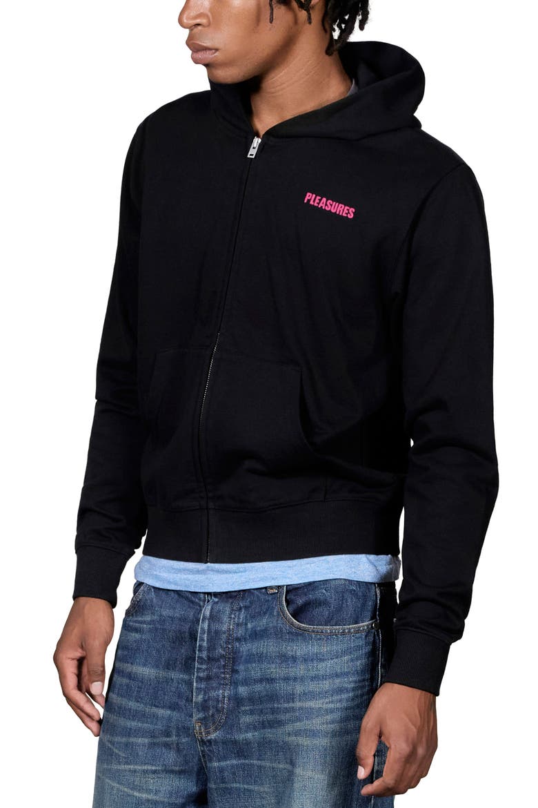 Spiders Fitted Graphic Zip Hoodie, Alternate, color, BLACK