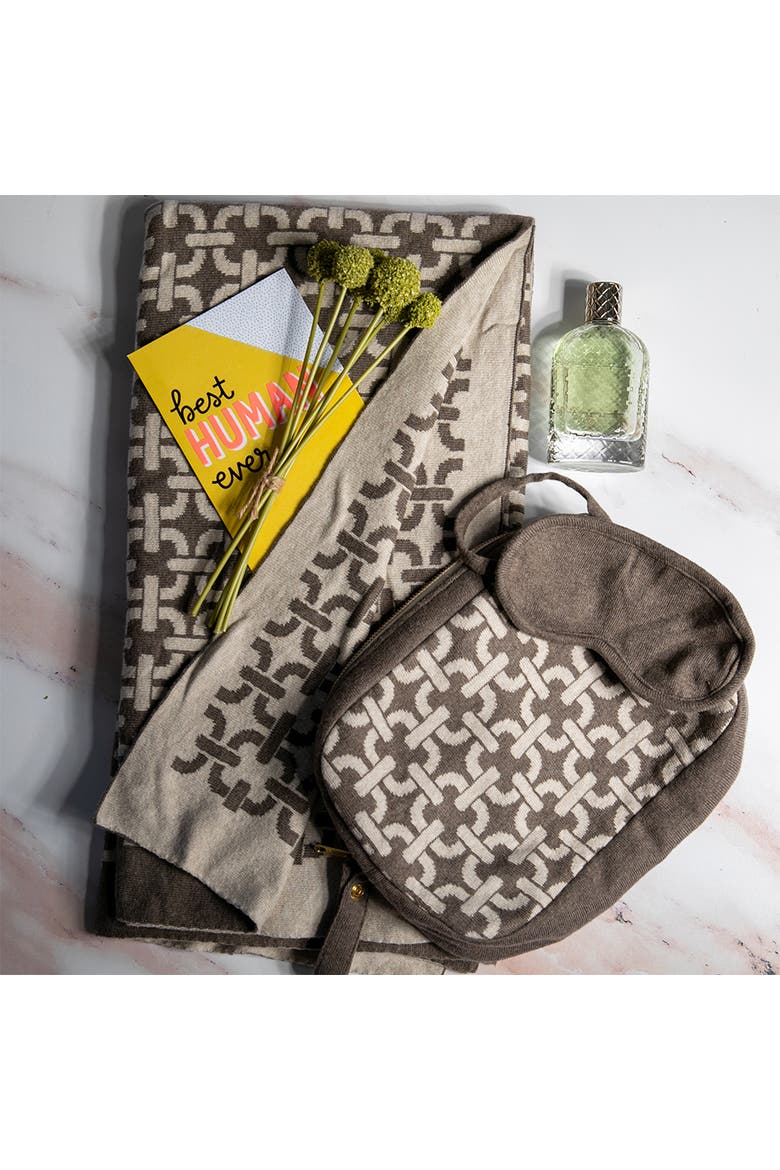 Chains Organic Cotton Travel Blanket and Eye Mask Set, Alternate, color, Brown